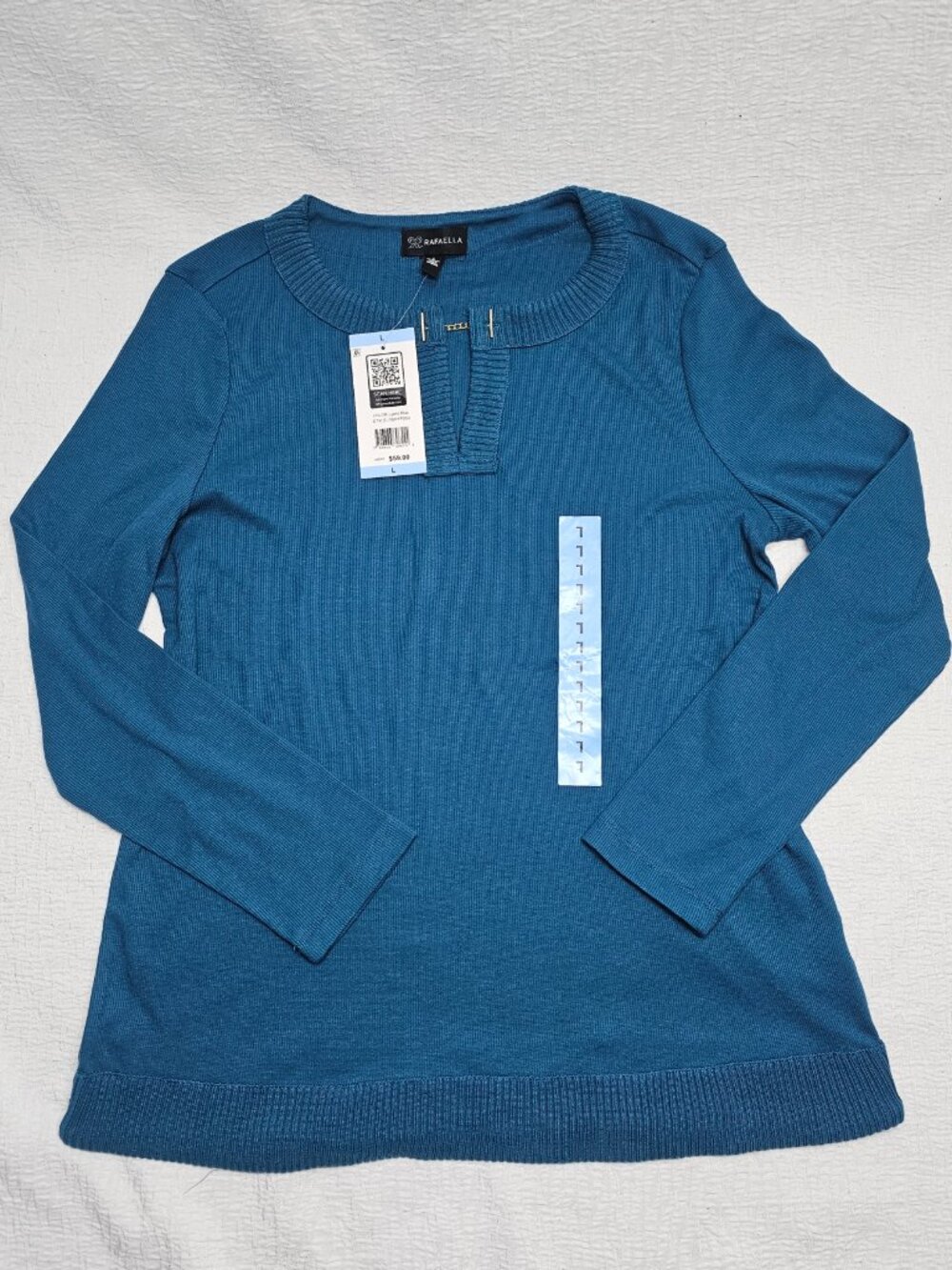 Rafaella Women's Long Sleeve V-Neck Top Color Lyons Blue Size L - Picture 3 of 7